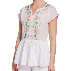 Pure Nordic NWT BOHO Floral Embroidery COCO Cotton White Peplum Tunic, Large